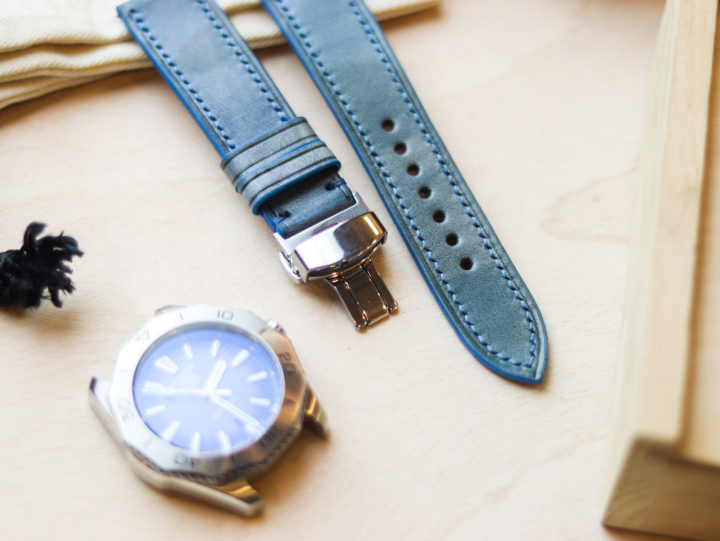 ITALIAN WAXED CAMOUFLAGE HAND-CRAFTED STRAPS FULL STITCHED - ARCTIC BLUE