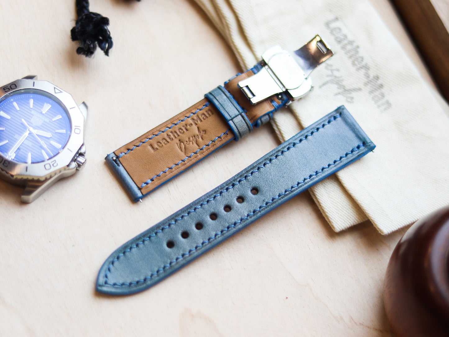 ITALIAN WAXED CAMOUFLAGE HAND-CRAFTED STRAPS FULL STITCHED - ARCTIC BLUE