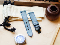 ITALIAN WAXED CAMOUFLAGE HAND-CRAFTED STRAPS MINIMAL STITCHED - ARCTIC BLUE