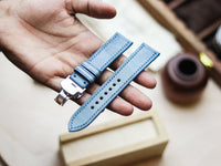 ITALIAN WAXED CAMOUFLAGE HAND-CRAFTED STRAPS FULL STITCHED - ARCTIC BLUE