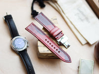 ITALIAN WAXED CAMOUFLAGE HAND-CRAFTED STRAPS FULL STITCHED - COREL RED