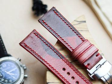 ITALIAN WAXED CAMOUFLAGE HAND-CRAFTED STRAPS FULL STITCHED - COREL RED