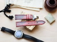 ITALIAN WAXED CAMOUFLAGE HAND-CRAFTED STRAPS FULL STITCHED - COREL RED