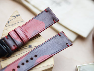 ITALIAN WAXED CAMOUFLAGE HAND-CRAFTED STRAPS MINIMAL STITCHED - COREL RED