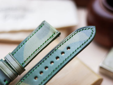 ITALIAN WAXED CAMOUFLAGE HAND-CRAFTED STRAPS FULL STITCHED - LIME GREEN