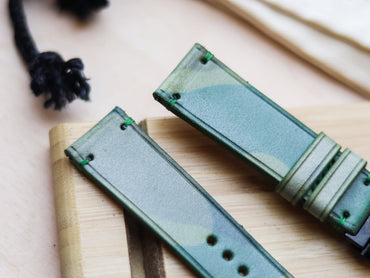 ITALIAN WAXED CAMOUFLAGE HAND-CRAFTED STRAPS MINIMAL STITCHED - MILITARY LIME GREEN