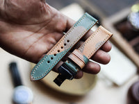 ITALIAN WAXED CAMOUFLAGE HAND-CRAFTED STRAPS FULL STITCHED - MILITARY GREEN
