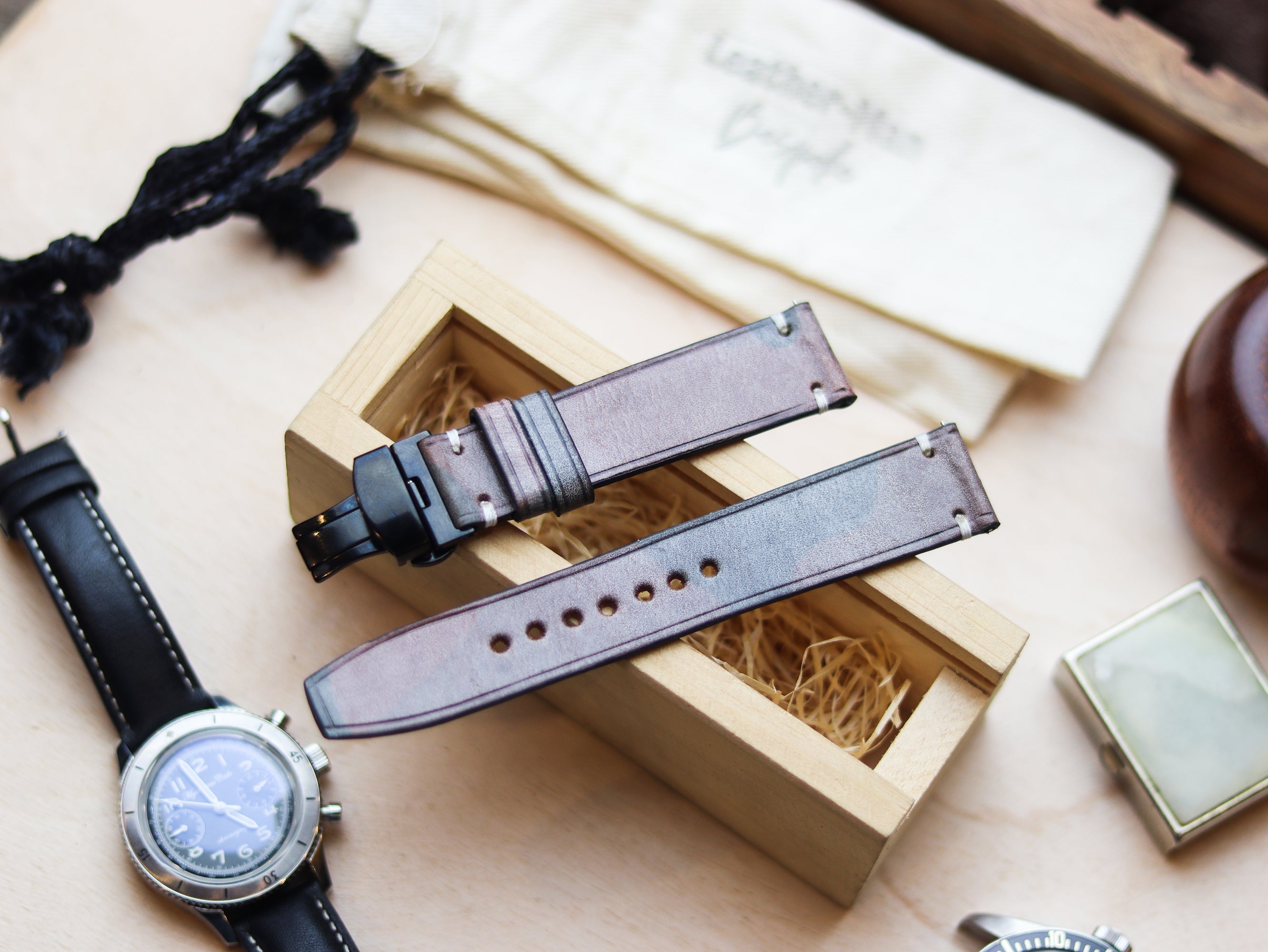 ITALIAN WAXED CAMOUFLAGE HAND-CRAFTED STRAPS MINIMAL STITCHED - COFFEE BROWN
