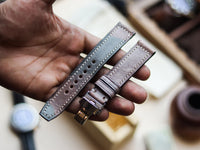 ITALIAN WAXED CAMOUFLAGE HAND-CRAFTED STRAPS BOX STITCHED - COFFEE BROWN