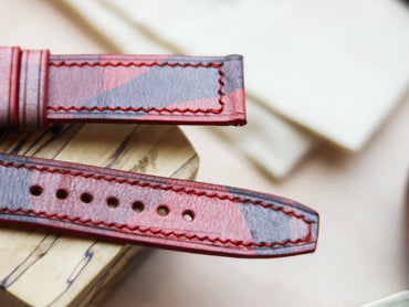 ITALIAN WAXED CAMOUFLAGE HAND-CRAFTED STRAPS BOX STITCHED - COREL RED