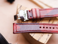 ITALIAN WAXED CAMOUFLAGE HAND-CRAFTED STRAPS BOX STITCHED - COREL RED