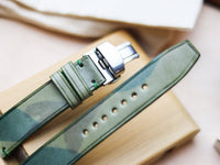 ITALIAN WAXED CAMOUFLAGE HAND-CRAFTED STRAPS MINIMAL STITCHED - LIME GREEN