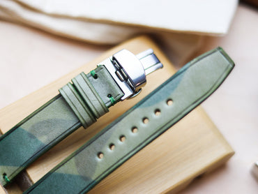 ITALIAN WAXED CAMOUFLAGE HAND-CRAFTED STRAPS MINIMAL STITCHED - LIME GREEN