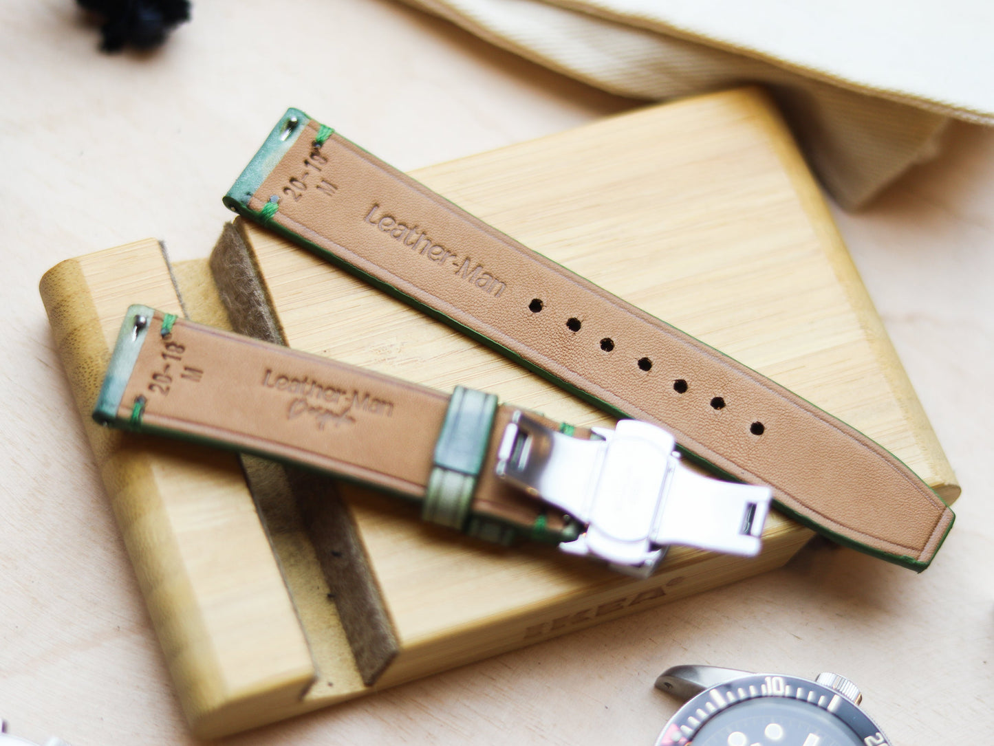 ITALIAN WAXED CAMOUFLAGE HAND-CRAFTED STRAPS MINIMAL STITCHED - LIME GREEN