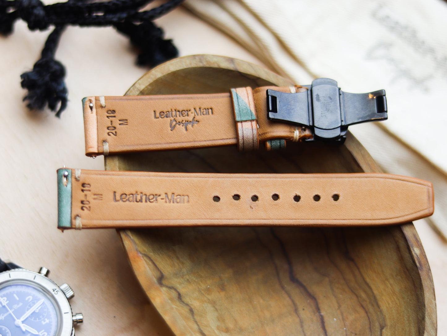 ITALIAN WAXED CAMOUFLAGE HAND-CRAFTED STRAPS MINIMAL STITCHED - MILITARY GREEN (Copy)