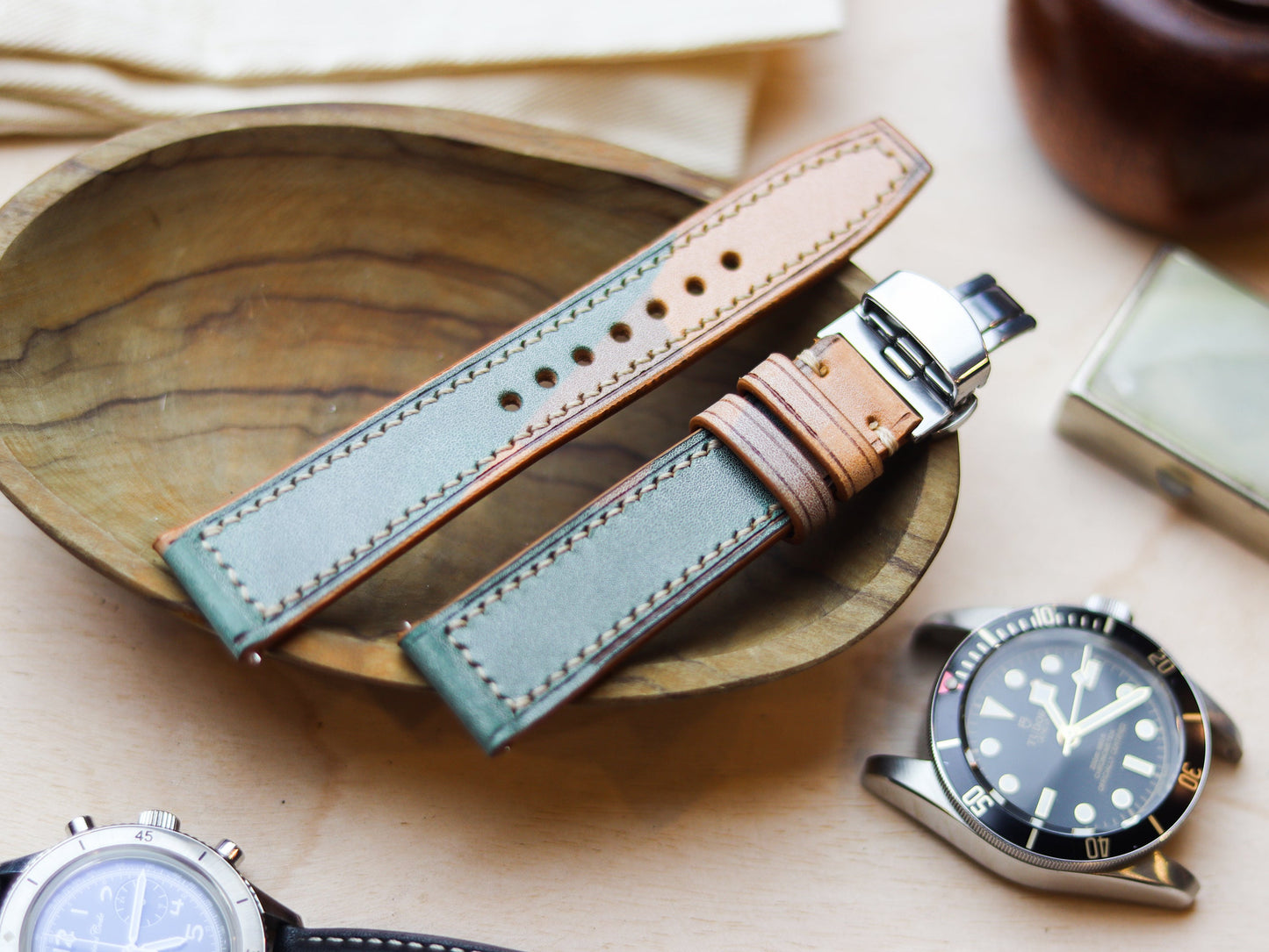 ITALIAN WAXED CAMOUFLAGE HAND-CRAFTED STRAPS FULL STITCHED - MILITARY GREEN (Copy)