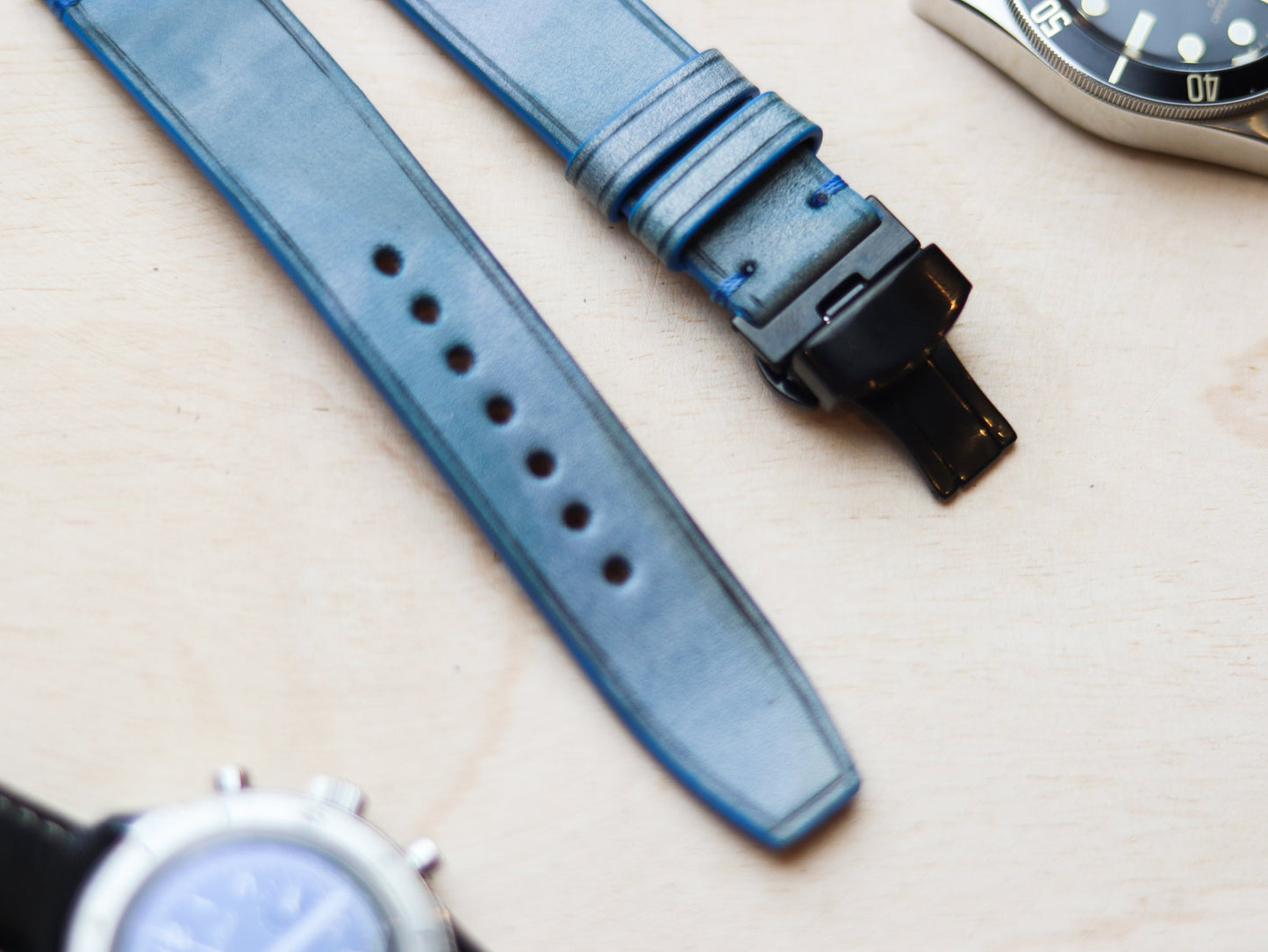 ITALIAN WAXED CAMOUFLAGE HAND-CRAFTED STRAPS MINIMAL STITCHED - ARCTIC BLUE