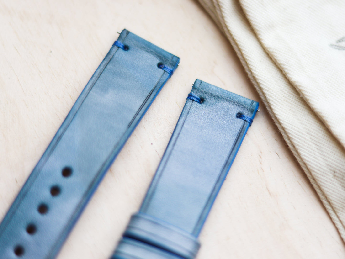 ITALIAN WAXED CAMOUFLAGE HAND-CRAFTED STRAPS MINIMAL STITCHED - ARCTIC BLUE