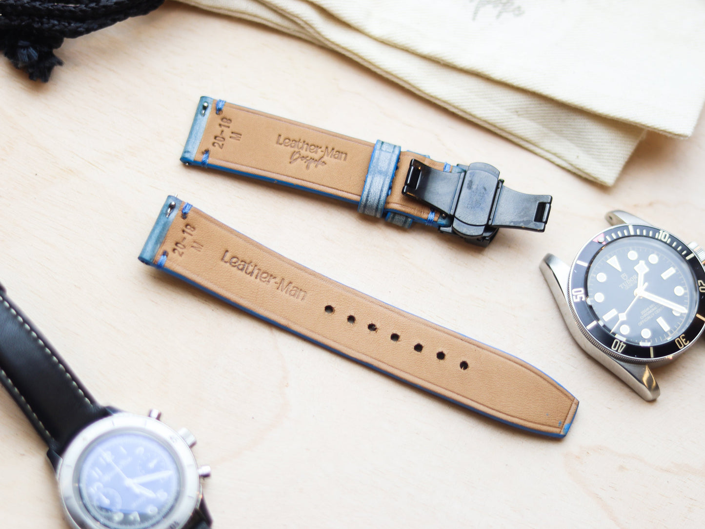 ITALIAN WAXED CAMOUFLAGE HAND-CRAFTED STRAPS MINIMAL STITCHED - ARCTIC BLUE