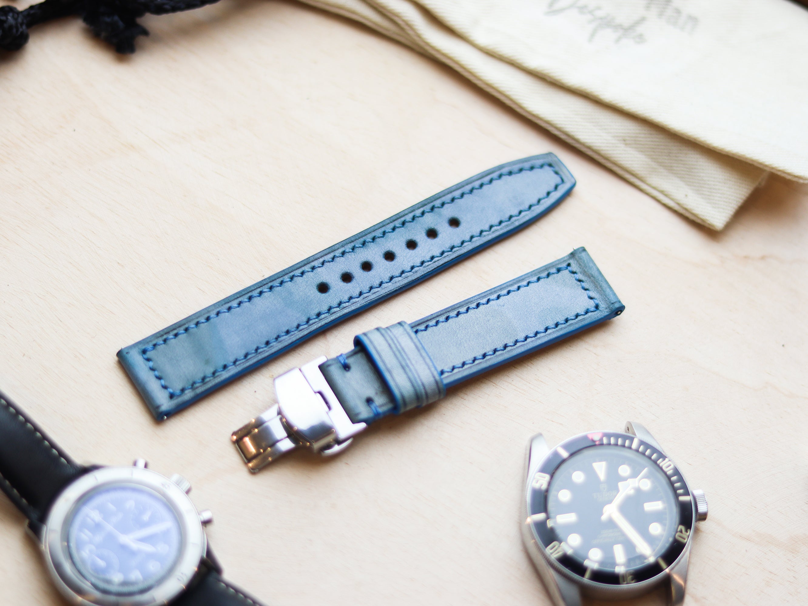 ITALIAN WAXED CAMOUFLAGE HAND-CRAFTED STRAPS FULL STITCHED - ARCTIC BLUE