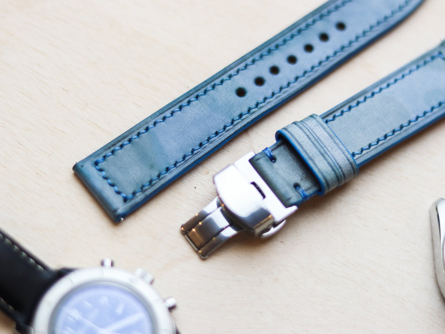 ITALIAN WAXED CAMOUFLAGE HAND-CRAFTED STRAPS MINIMAL STITCHED - ARCTIC BLUE