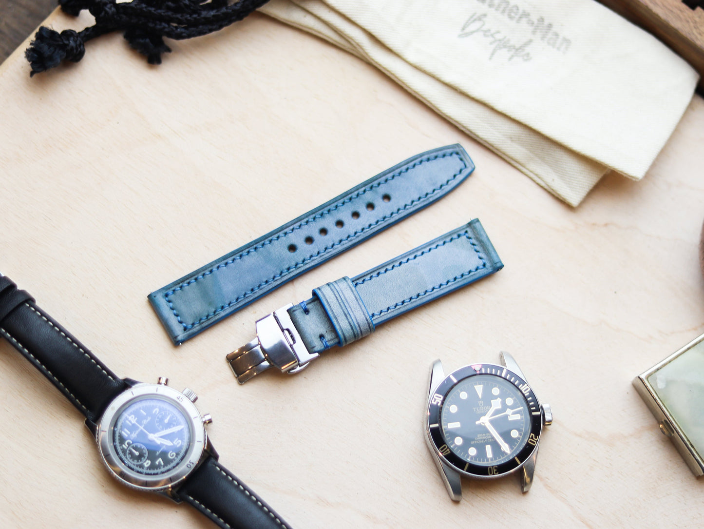 ITALIAN WAXED CAMOUFLAGE HAND-CRAFTED STRAPS MINIMAL STITCHED - ARCTIC BLUE