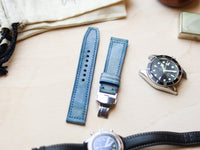 ITALIAN WAXED CAMOUFLAGE HAND-CRAFTED STRAPS MINIMAL STITCHED - ARCTIC BLUE