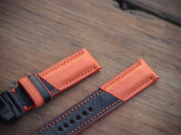 TANGERINE ORANGE & BLACK ITALIAN CHEVRE LEATHER WATCH STRAPS - PADDED