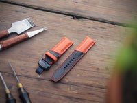 TANGERINE ORANGE & BLACK ITALIAN CHEVRE LEATHER WATCH STRAPS - PADDED