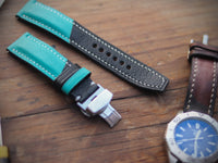 CYAN BLUE & BLACK ITALIAN CHEVRE LEATHER WATCH STRAPS - PADDED