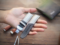 AZURE WHITE & BLACK ITALIAN CHEVRE LEATHER WATCH STRAPS - PADDED