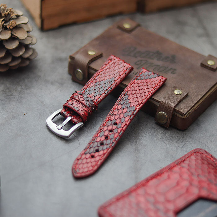 PYTHON SKIN WATCH STRAPS - VENETIAN RED